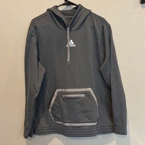 NWOT 2X Adidas Charcoal Hoodie with Kangaroo Pocket + zip pocket detail.
